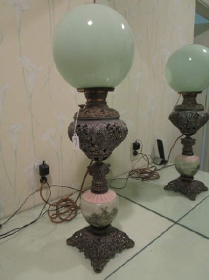 Regency Gone With The Wind Table Lamp Ornate Floral/Foliage Metal Base/Body