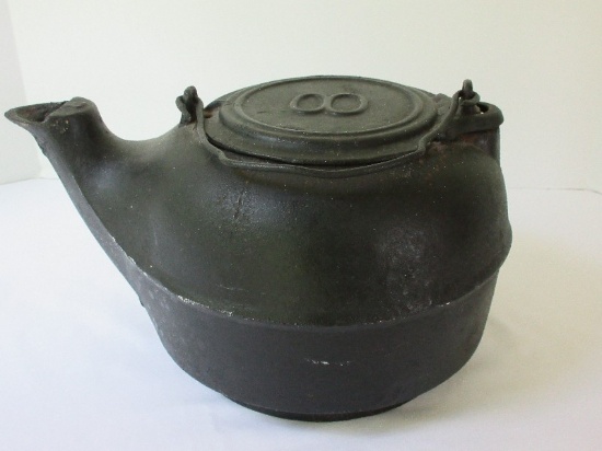 8# Cast Iron Wood Stove Kettle w/ Slide Lid & Wire Handle
