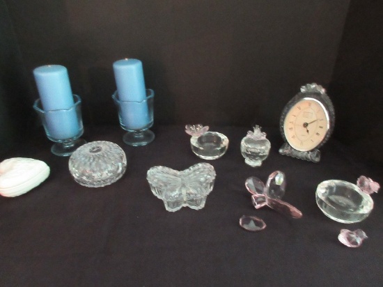 Lot - Crystal Pressed Glass & Ceramic Covered Trinket Dishes