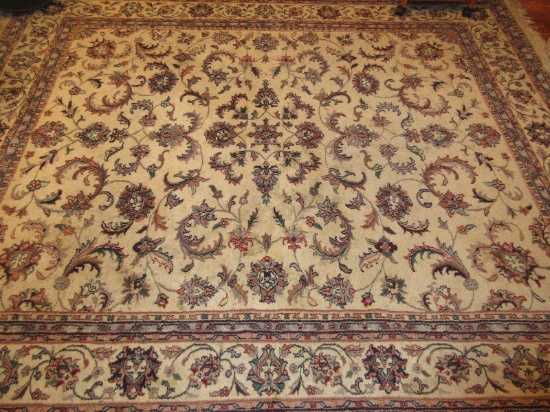 Classic Persian Pattern 100% Wool Pile Rug w/ Fringe Beige/Grey Colors