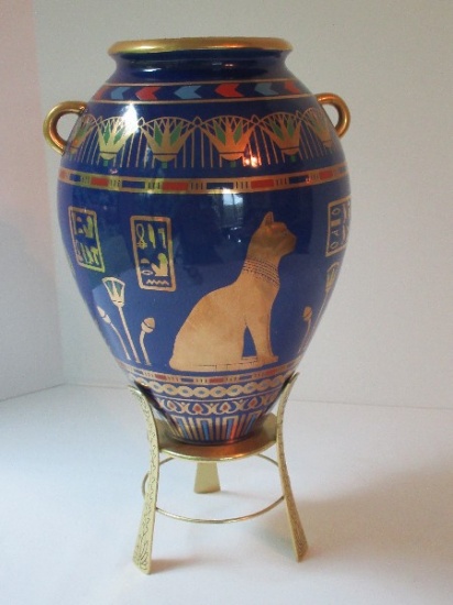 Franklin Mint Golden Vase of Bast by Roushdy Lskander Garas Egyptian Cat Fine Porcelain Vase