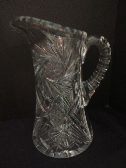 Exquisite Lead Crystal Pitcher Hobstar Pattern w/ Applied Handle