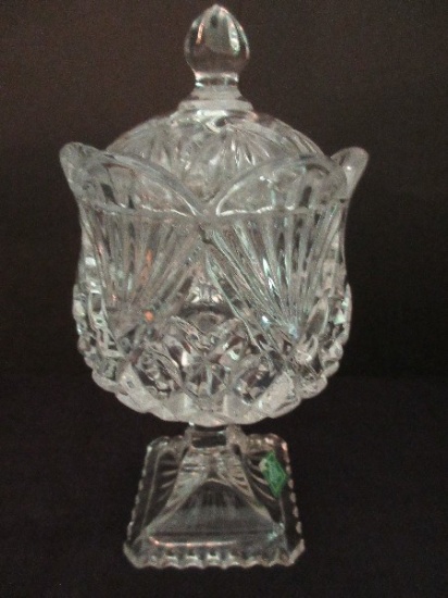 Shannon Crystal Design of Ireland Diamond & File Pattern Covered Pedestal Candy Dish