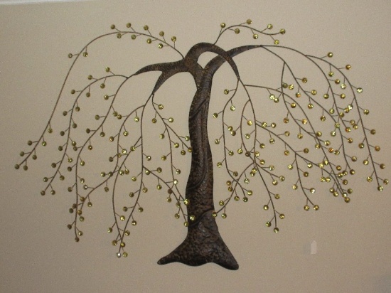 Metal Willow Tree Bejeweled Wall Décor Art Sculpture
