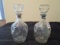 Pair - Impressed Glass Pattern Wide-To-Narrow Neck Decanters w/ Stoppers Glass/Cork
