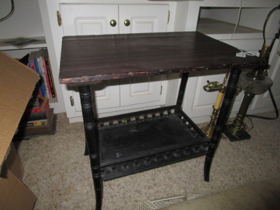 Vintage Wooden 2 Tier Side Table, Spindle Leg Designs, Lower Shelf Trim