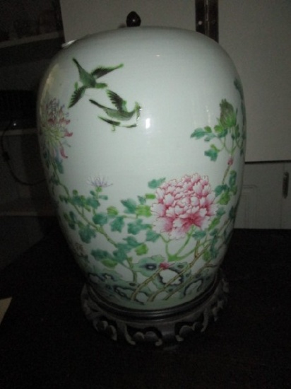Antique Porcelain Urn Vase Jar Sparrow/Floral/Branch Motif Design