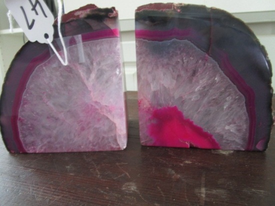 Pair - Pink/Purple/White Cut Geode Stone Book Ends