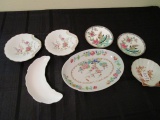 Lot - Gilted Limoges Shell Dish, Pair Staffordshire Plates, Porcelain Hand Painted Shell Dishes