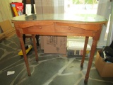 Wooden Serpentine Front Desk w/ 2 Drawers w/ Block/Spindle Legs