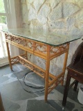 Wooden/Bamboo Entry Table w/ Glass Top