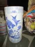 Large Ceramic Blue Asian Bird/Floral Motif Planter Pot