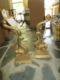 Pair - Curling Dragon Brass Andirons