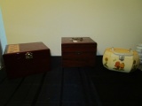 3 Wooden Trinket/Storage Boxes, 1 w/ Paw Print Motif w/ Divider