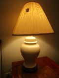 Ceramic Wide Body Urn Design Cream Lamp w/ Wood Base