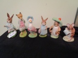 6 Beatrix Potter Porcelain Décor Figurines Peter Rabbit, Foxy Whiskered Gentleman