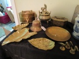 Brass Lot - Dish, Crane Figurines, Bell, Incense Raised Dish, Trinket Box, Leaf Dishes, Etc.