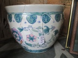 Large Ceramic Pink/Green Floral Motif Planter Pot