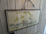 Hand Painted Sparrow/Flower/Tree Scene Asian Silk Picture Wall Décor