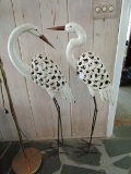 Pair - Tall Standing Metal Cranes Garden Décor