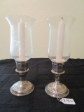 Pair - Black Star & Gorham Sterling Weighted Spindle/Pierced Candle Stick Holders