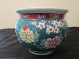 Bird/Rose Flower Pattern Green Planter Bowl Wide Body by Gold Imari Hand Painted