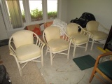 4 White Wicker/White Upholstered Chairs Arched/Curved Designs