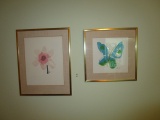 Pink Flower/Blue Butterfly Pair Pictures in Frames