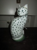 Hand Painted Andrea by Sadek Green Patterned Porcelain Cat Décor