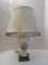 Porcelain Vase Form Table Lamp w/ Wild Flower Spray Transfer, Beaded Tassel Scalloped Shade