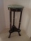 Mahogany Finish Plant Stand w/ Green Marble Top & Brass Tone Medallions/Ring Accents