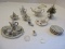 Lot - Miniature Porcelain Tea Set, Bone China Candle Stick w/ Handle