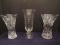 3 Crystal Vases Pineapple, Diamond & Other Pattern