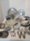 Lot - Silverplated/Stainless Serving Trays, Covered Dishes, Trivets, Compote