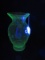 Green Uranium Depression Glass Vase w/ Etched Flower & Flared Rim