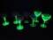 Lot - Green Uranium Depression Glass Stem Etched