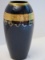 Porcelain Claude Beachet Limoges Cobalt Vase w/ Gilded Band Design Cupped Rim