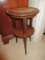 Mahogany Accent Table/Plant Stand w/ Simulated Leather Top & Base Shelf