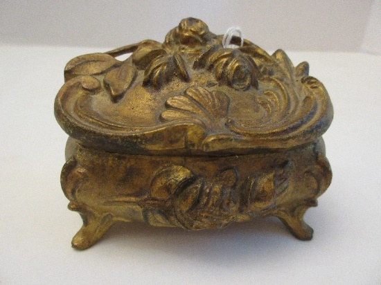 Art Nouveau Design Jewelry Casket Relief Floral/Foliate Pattern Gild Patina w/ Inner Lining