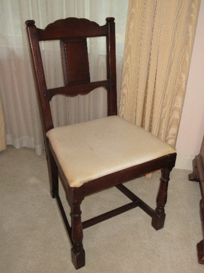 Depression Era Side Chair Upholstered Seat & Ring Turned Legs