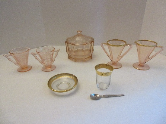 Lot - Pink Depression Glass Creamers, Open Sugar Bowls