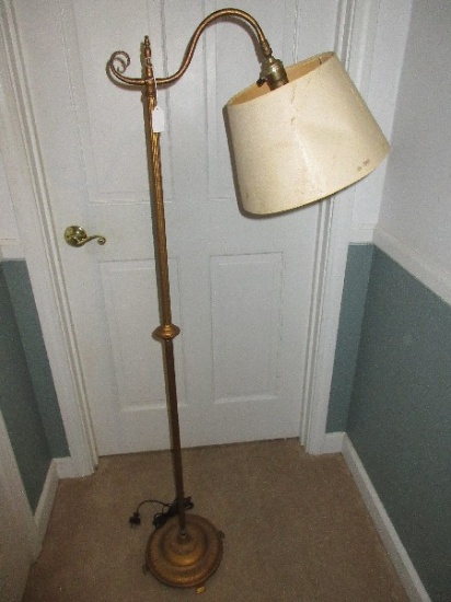 Vintage Bridge Floor Lamp w/ Shade Gitled Trim Patina