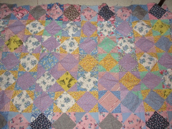 Diamond Patchwork Pattern Quilt Top Edges Frayed