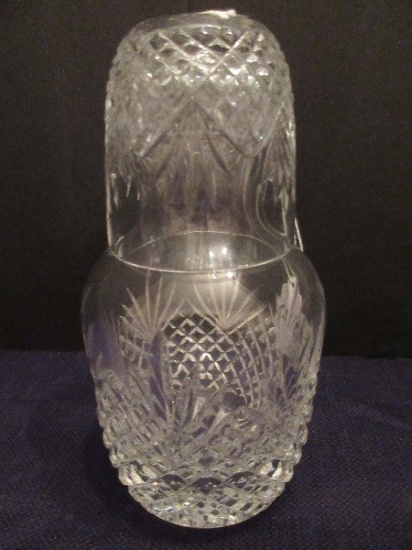 Lead Crystal Tumble Up Carafe Decanter & Glass Set Pineapple Pattern