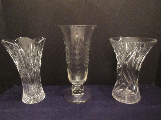 3 Crystal Vases Pineapple, Diamond & Other Pattern
