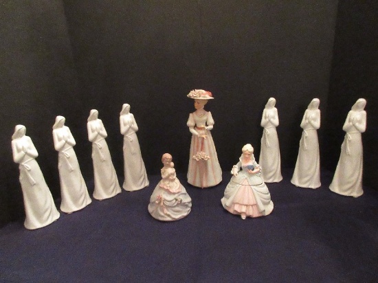 Lot - Misc. Figurines Enesco Bisque Victorian Woman w/ Parasol 9 1/4"