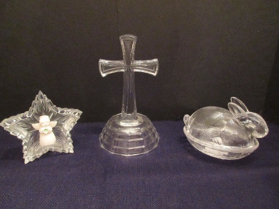 Lot - Lead Crystal Cross on Plinth Stair Step Base 7 1/4"