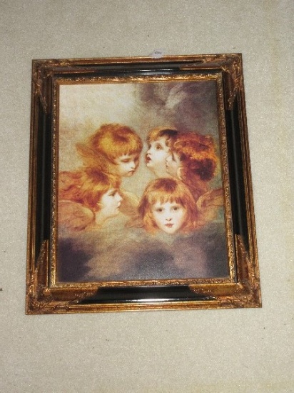 Titled "Cherub Choir" Sepia by Artist Joshua Reynolds Eyre Print on Board