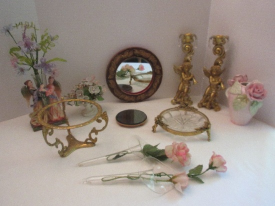 Lot - Molded Embossed Plume Design Wall Décor 8 1/4" Mirror