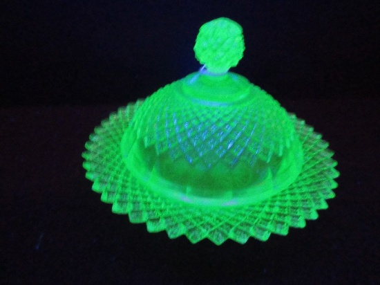 Anchor Hocking Green Miss America Pattern Depression Glass Round Covered Butter Dish